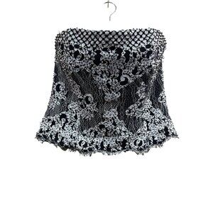 Lillie Rubin Black & Silver Lace Strapless Corset Beaded Top Size 8 Vintage